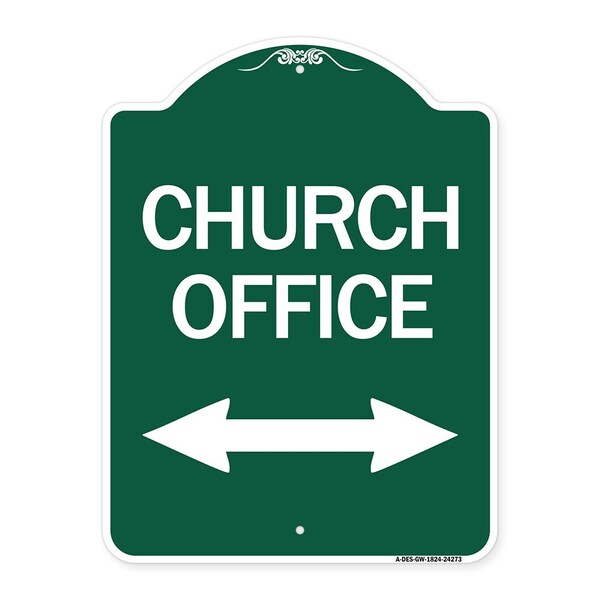 Church Parking W/ Bidirectional Arrow, Green & White Aluminum Sign, 18" x 24", GW-1824-24273
